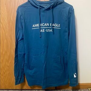 XS American Eagle Blue Men's knit long sleeve shirt w/hood & front pocket